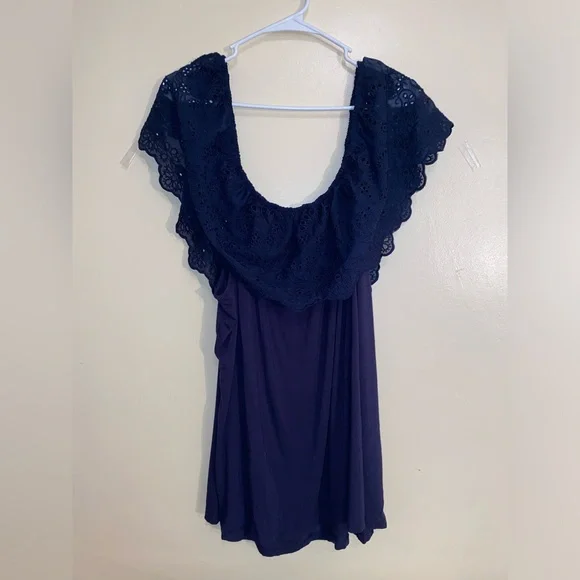 Maurices Embroidered Off the Shoulder Blouse Size 3XL Navy Blue - Picture 4 of 5